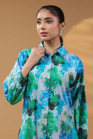 Casual blue floral print top