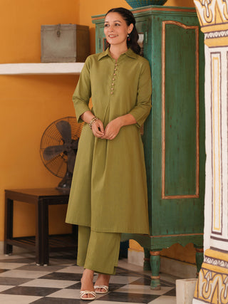 Casual cotton kurta set with shirt collar
