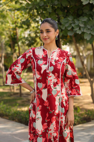 Casual wear floral cotton straight kurta for women