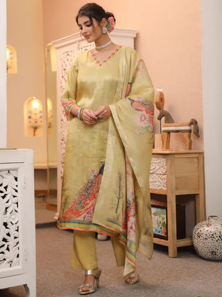 Chanderi cotton kurta with peacock design