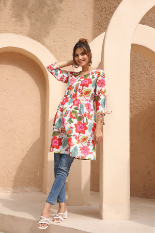 Chic White Printed Tunic
