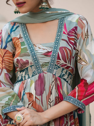 Chinon A-Line Kurta With Dupatta