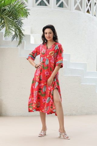 Comfortable cotton midi ethnic dress
