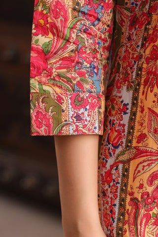 Comfortable printed cotton top with elegant mandarin collar