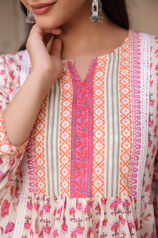 Cotton A-line kurti with motifs