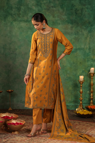 Cotton Floral Kurta with Dupatta