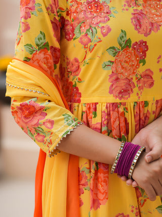 Cotton Floral Kurta with Sequins Set