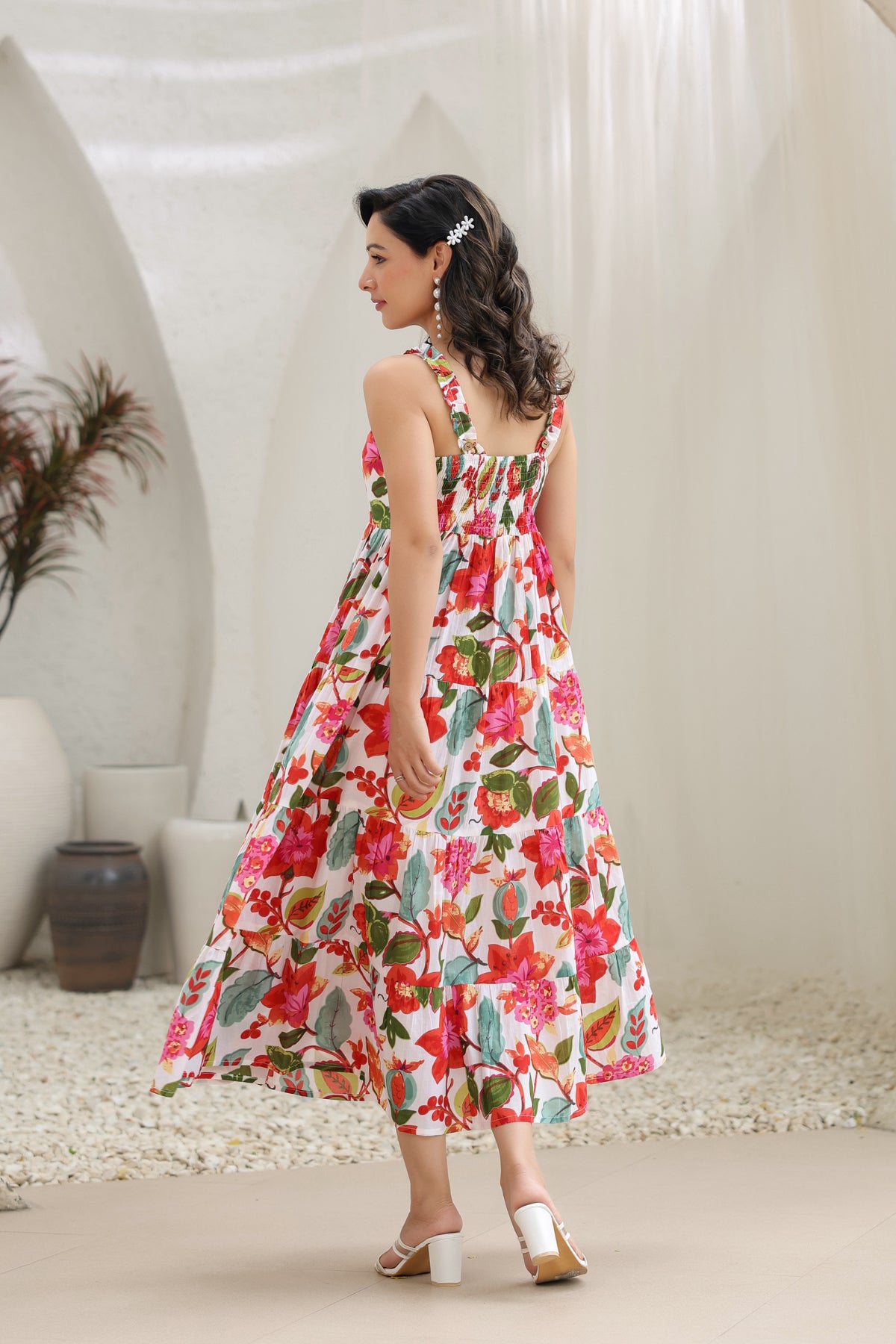 Floral Printed Pure Cotton Fit & Flare Midi Ethnic Dresses – Rain & Rainbow