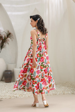 Cotton Midi Dress with Floral Print