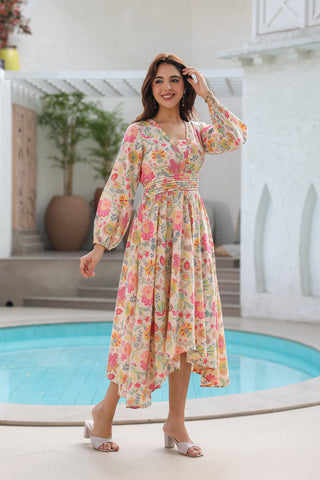 Cotton Printed A-Line Midi Dress