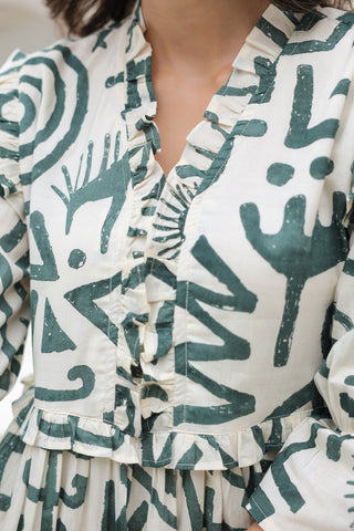 Cotton Printed Tiered Flared Dress