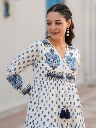 Cotton blue ethnic midi dress