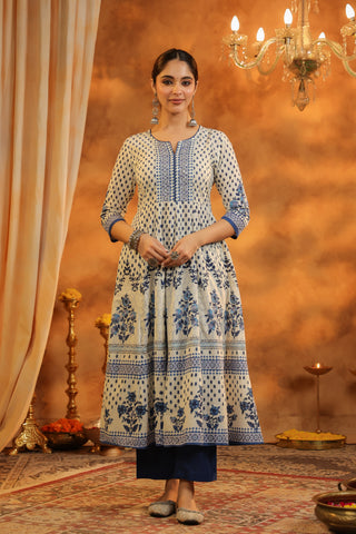 Cotton blue kurta dupatta set