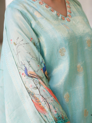 Cotton chanderi kurta 3 piece set