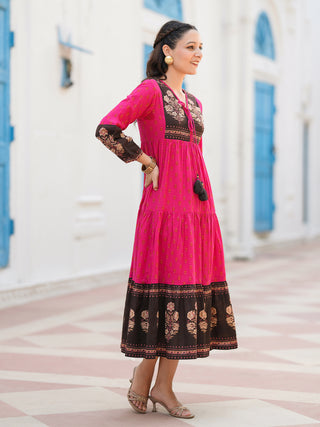Cotton ethnic pattern midi dress