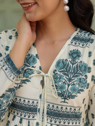 Cotton ethnic print V-neck dress