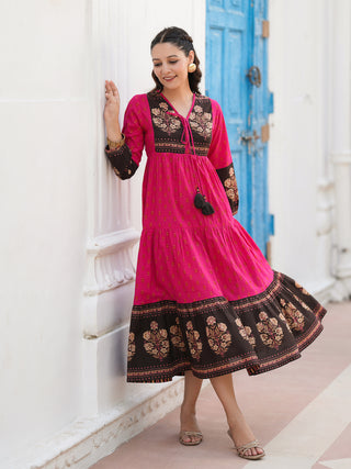 Cotton ethnic printed midi dress