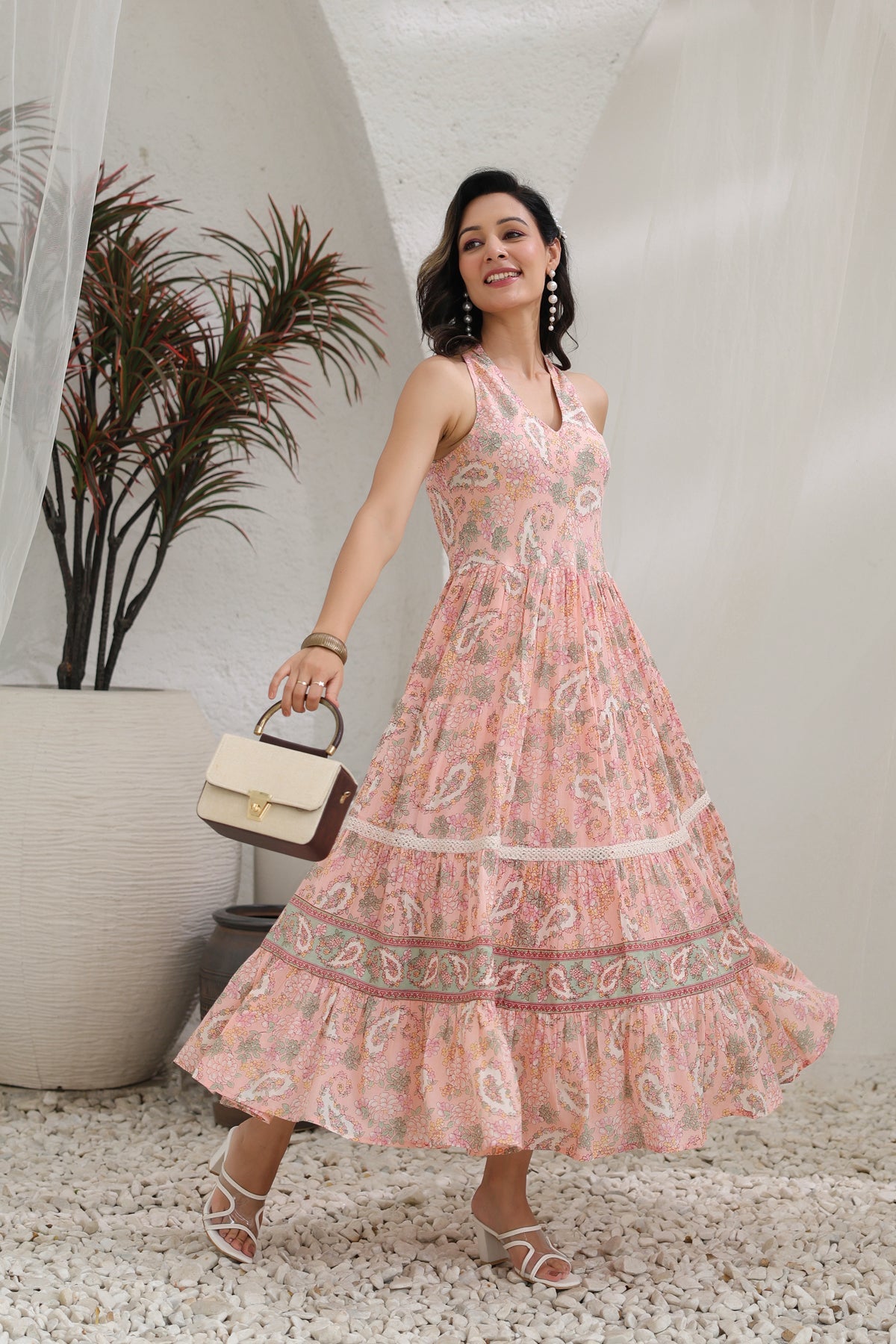 Printed Pure Cotton Fit & Flare Maxi Ethnic Dress Rain & Rainbow Printed Pure Cotton Fit & Flare Maxi Ethnic Dress Rain & Rainbow