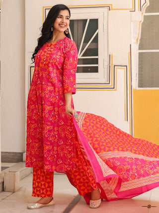 Cotton floral 3 piece kurta set