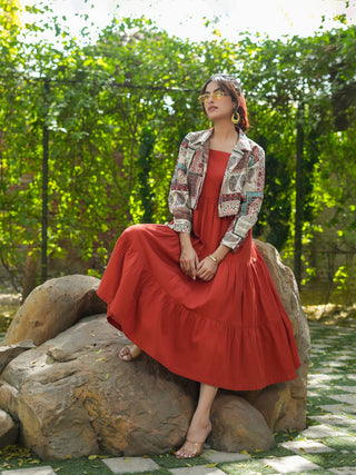 Cotton midi dress with matching jacket