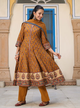 Cotton mustard Anarkali kurta for women