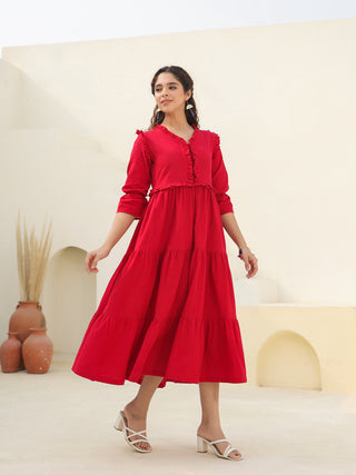 Cotton puff sleeve midi dress