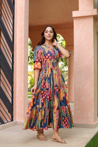 Cotton ruffle detail midi dress