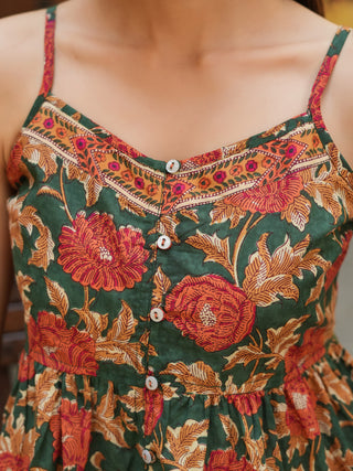 Floral Printed Sleeveless Peplum Pure Cotton Top