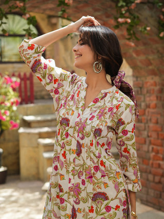 Floral Printed Pure Cotton Tunic With Trousers