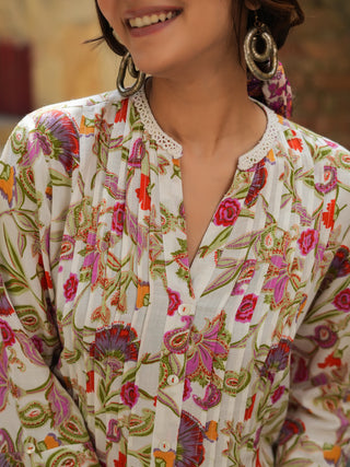 Floral Printed Pure Cotton Tunic With Trousers