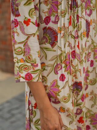 Floral Printed Pure Cotton Tunic With Trousers