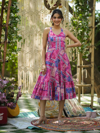 Printed Cotton A-Line Midi Ethnic Dresses