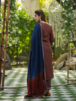 Ethnic Motifs Printed Sequined Pure Cotton Kurta with Trousers & Dupatta