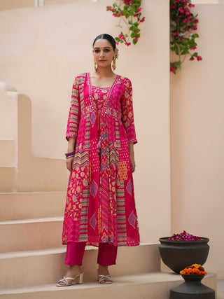 Women Floral Printed Empire Sequined Kurta with Trousers & With Dupatta