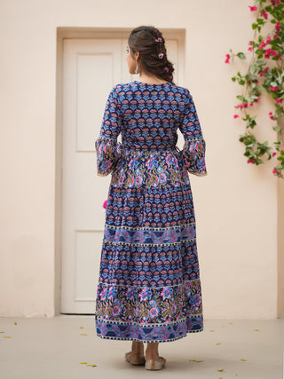 Women Floral Printed Keyhole Neck Flared Sleeves Anarkali Kurta