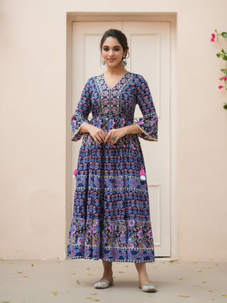 Women Floral Printed Keyhole Neck Flared Sleeves Anarkali Kurta