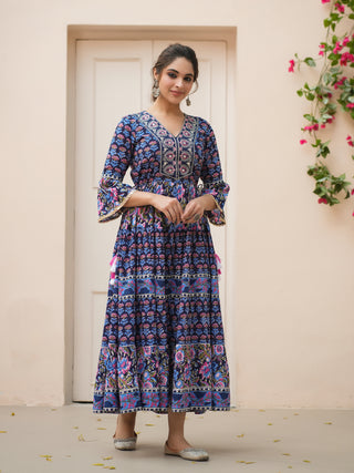 Women Floral Printed Keyhole Neck Flared Sleeves Anarkali Kurta