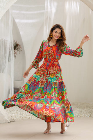 Elegant Abstract Printed Ethnic Maxi Dress