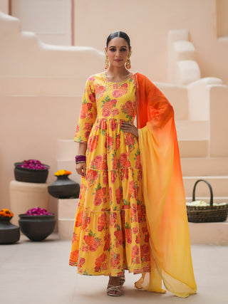 Elegant Floral Sequinned Anarkali Suit Set