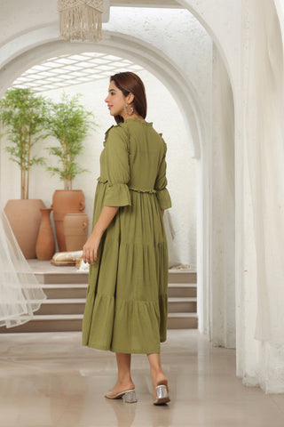 Elegant Tiered Cotton Midi Dress