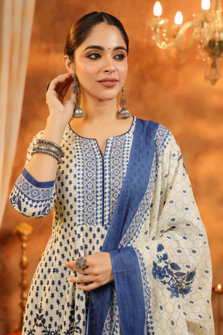 Elegant blue floral kurta outfit