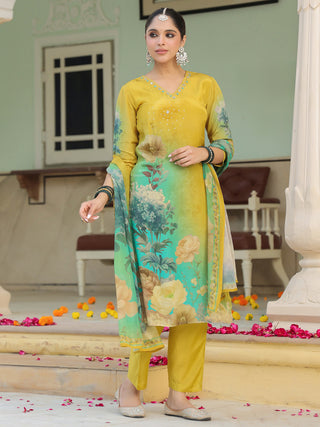 Elegant floral print kurta pant dupatta