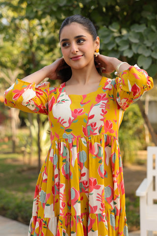 Elegant square neck fit and flare dress
