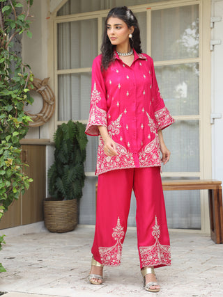 Embroidered shirt co-ord women