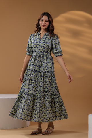 Ethnic Print Flared Maxi Dress
