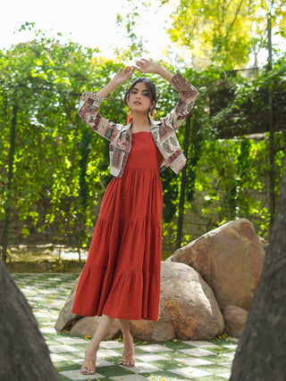 Ethnic cotton midi dress with jacket