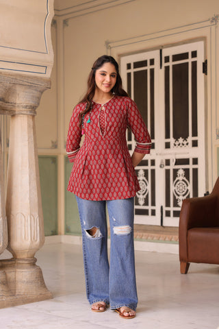 Ethnic design casual cotton top