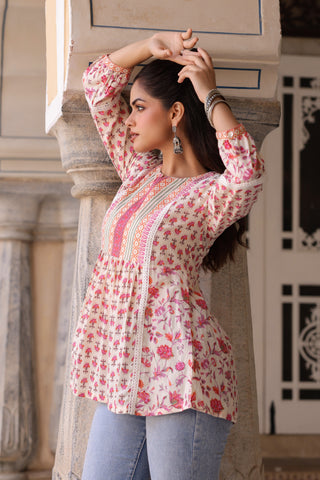 Ethnic design cotton flared top