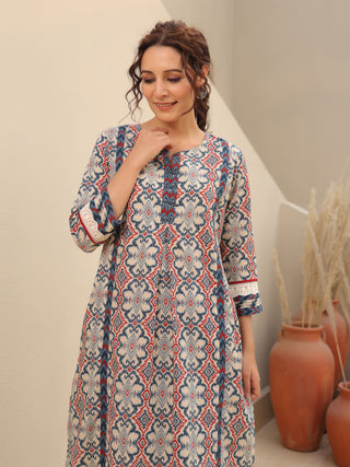 Ethnic motif beige kurta