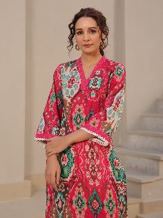 Ethnic motif fuchsia kurta